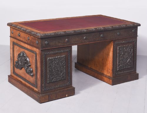 CARVED OAK DESK BY DRUCE CO LONDON - ADDITIONAL PHOTO 8
