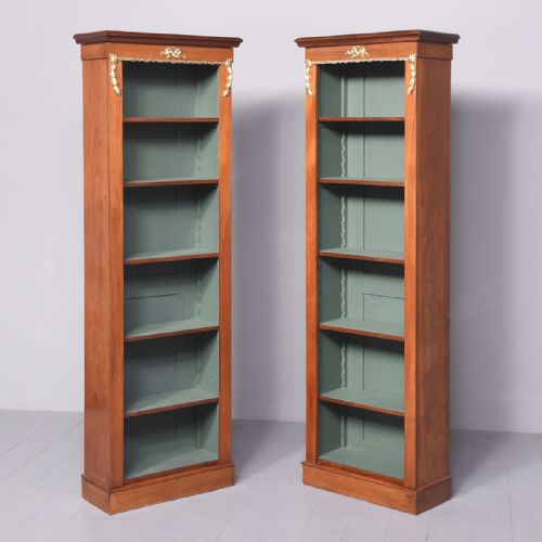 Pair of Victorian Ormolu-mounted Mahogany Tall Open Bookcases