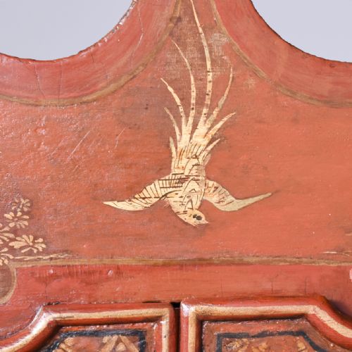 RED LACQUERED QUEEN ANNE STYLE BUREAU BOOKCASE - ADDITIONAL PHOTO 4