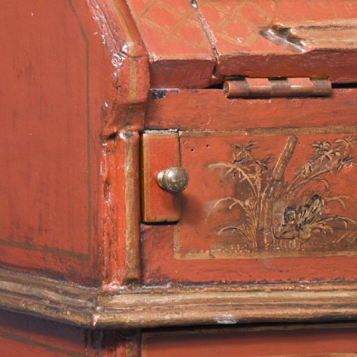 RED LACQUERED QUEEN ANNE STYLE BUREAU BOOKCASE - ADDITIONAL PHOTO 6