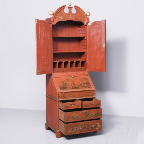 RED LACQUERED QUEEN ANNE STYLE BUREAU BOOKCASE - ADDITIONAL PHOTO 15