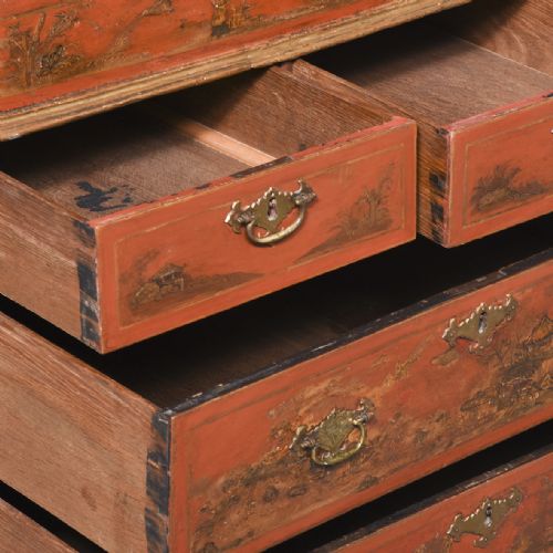 RED LACQUERED QUEEN ANNE STYLE BUREAU BOOKCASE - ADDITIONAL PHOTO 16