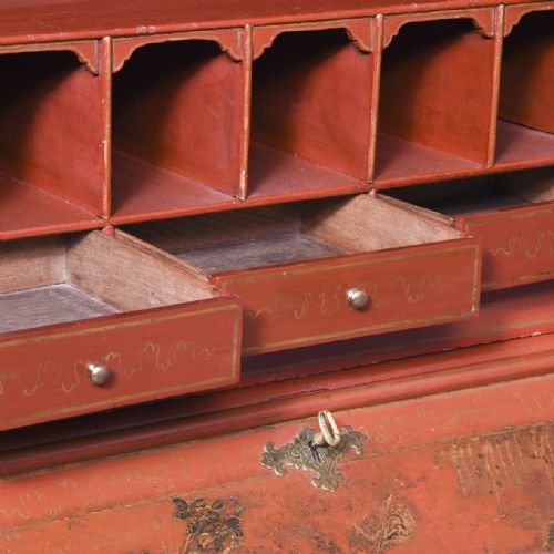 RED LACQUERED QUEEN ANNE STYLE BUREAU BOOKCASE - ADDITIONAL PHOTO 17
