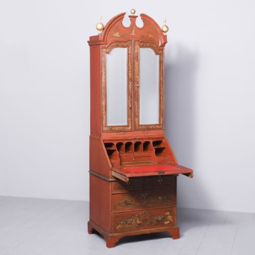 RED LACQUERED QUEEN ANNE STYLE BUREAU BOOKCASE - ADDITIONAL PHOTO 19