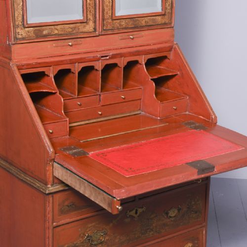 RED LACQUERED QUEEN ANNE STYLE BUREAU BOOKCASE - ADDITIONAL PHOTO 20