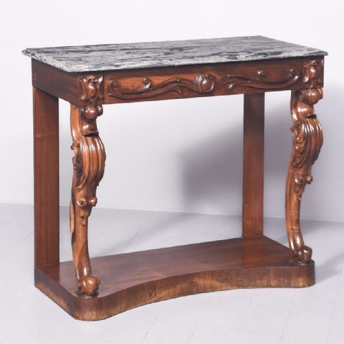 ROSEWOOD AND MARBLE TOPPED PIER TABLE