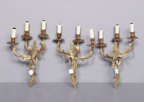 SET OF 3 GILDED BRASS WALL SCONCES - ADDITIONAL PHOTO 6