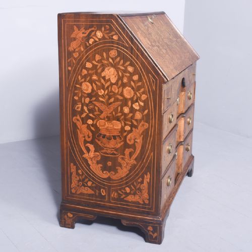 QUALITY DUTCH MARQUETRYINLAID WALNUT BLOCK FRONTED BUREAU - ADDITIONAL PHOTO 6