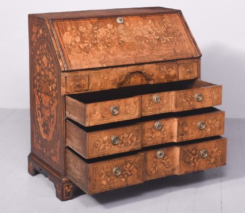 QUALITY DUTCH MARQUETRYINLAID WALNUT BLOCK FRONTED BUREAU - ADDITIONAL PHOTO 8