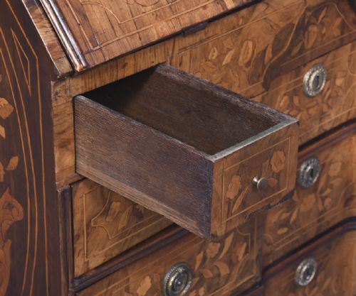 QUALITY DUTCH MARQUETRYINLAID WALNUT BLOCK FRONTED BUREAU - ADDITIONAL PHOTO 9