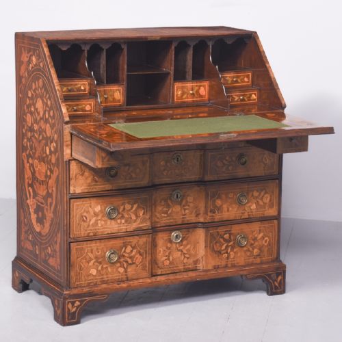 QUALITY DUTCH MARQUETRYINLAID WALNUT BLOCK FRONTED BUREAU - ADDITIONAL PHOTO 10