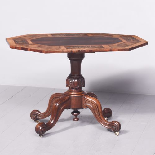 UNUSUALSTYLE DECORATIVE VICTORIAN INLAID ROSEWOOD AND SATINWOOD CENTRE TABLE - ADDITIONAL PHOTO 6