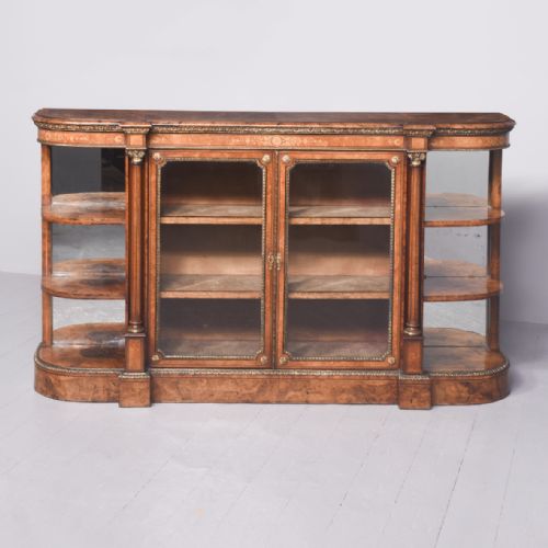 Magnificent Victorian Burr Walnut and Burr Elm Inlaid Credenza