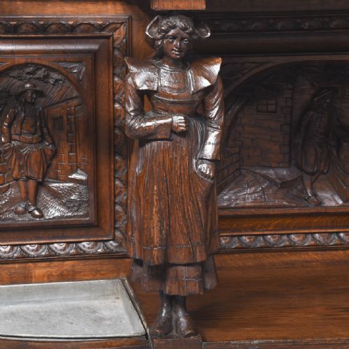MAGNIFICENT CARVED OAK FLEMISH HALL STAND OF VERY LARGE PROPORTIONS - ADDITIONAL PHOTO 9
