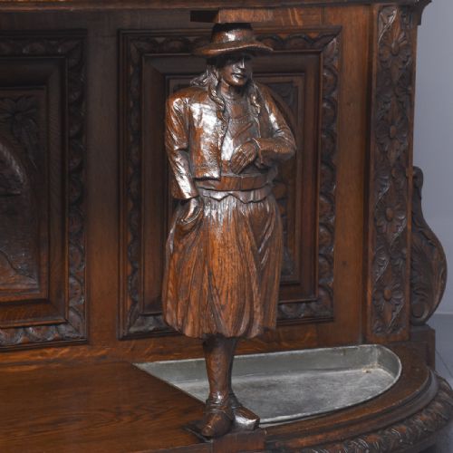 MAGNIFICENT CARVED OAK FLEMISH HALL STAND OF VERY LARGE PROPORTIONS - ADDITIONAL PHOTO 15