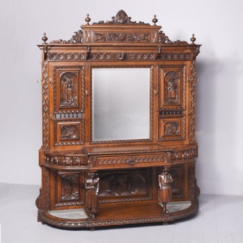 MAGNIFICENT CARVED OAK FLEMISH HALL STAND OF VERY LARGE PROPORTIONS - ADDITIONAL PHOTO 22