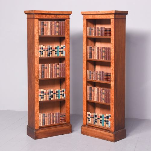 Pair of Victorian Burr-walnut Open Bookcases
