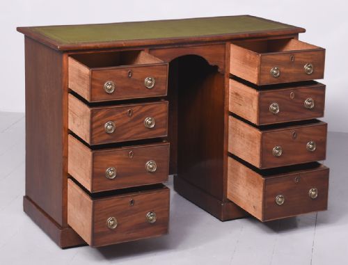 NEAT SIZE LATE VICTORIAN MAHOGANY KNEE HOLE DESK - ADDITIONAL PHOTO 6
