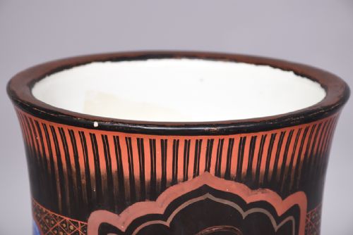 TALL JAPANESE BULBOUS VASE WITH UNUSUAL GEOMETRIC INSET PANELS - ADDITIONAL PHOTO 2