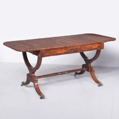 EXCEPTIONAL QUALITY INLAID FIGURED MAHOGANY GEORGE III SOFA TABLE - ADDITIONAL PHOTO 5