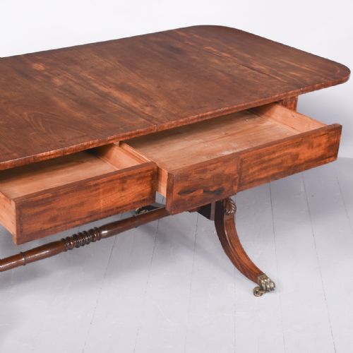 EXCEPTIONAL QUALITY INLAID FIGURED MAHOGANY GEORGE III SOFA TABLE - ADDITIONAL PHOTO 6