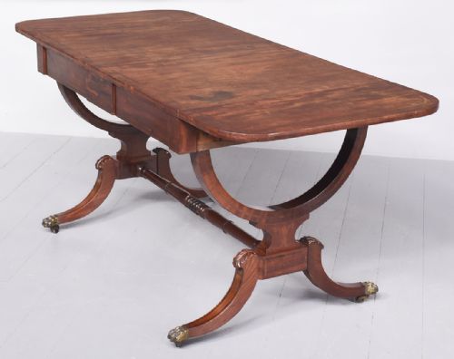 EXCEPTIONAL QUALITY INLAID FIGURED MAHOGANY GEORGE III SOFA TABLE - ADDITIONAL PHOTO 9