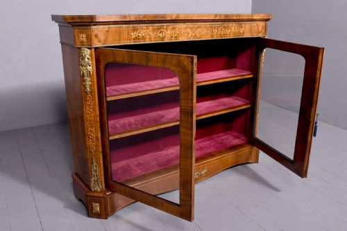 VICTORIAN FIGURED WALNUT MARQUETRY INLAID TWODOOR GLAZED CABINET - ADDITIONAL PHOTO 8