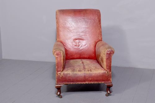 PAIR OF COUNTRY HOUSE RED LEATHER LIBRARY CHAIRS - ADDITIONAL PHOTO 4
