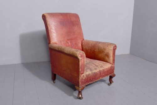 PAIR OF COUNTRY HOUSE RED LEATHER LIBRARY CHAIRS - ADDITIONAL PHOTO 5