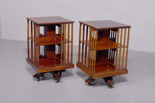RARE PAIR OF EDWARDIAN INLAID MAHOGANY SHERATONSTYLE REVOLVING BOOKCASES - ADDITIONAL PHOTO 1