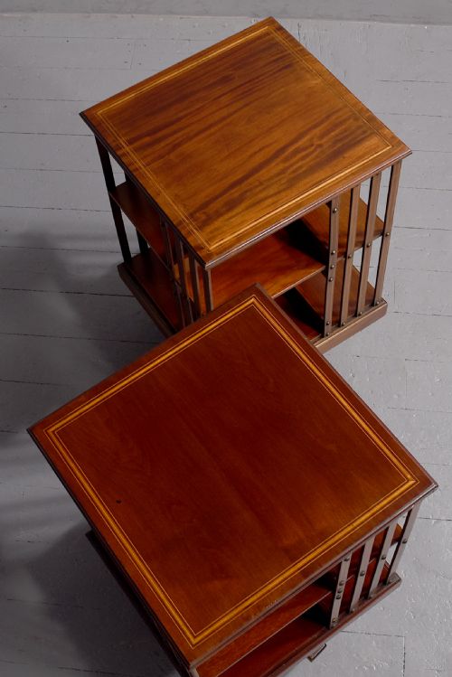 RARE PAIR OF EDWARDIAN INLAID MAHOGANY SHERATONSTYLE REVOLVING BOOKCASES - ADDITIONAL PHOTO 3