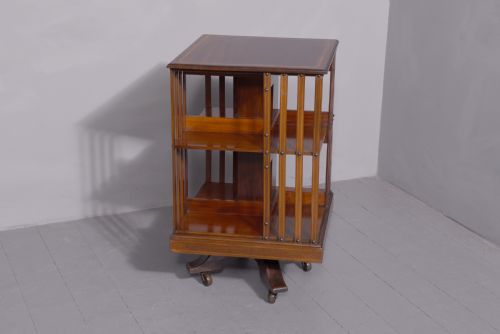 RARE PAIR OF EDWARDIAN INLAID MAHOGANY SHERATONSTYLE REVOLVING BOOKCASES - ADDITIONAL PHOTO 4