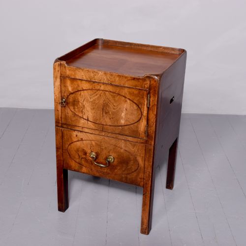 Large , Inlaid Mahogany George 3rd Tray-top Bedside Locker.