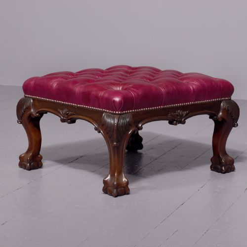 GEORGE III STYLE MAHOGANY AND LEATHER UPHOLSTERED CENTRE STOOL - ADDITIONAL PHOTO 1