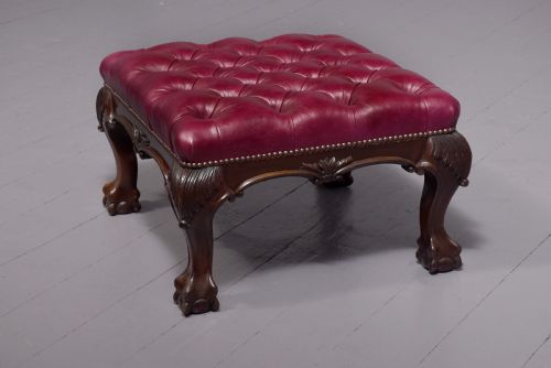 GEORGE III STYLE MAHOGANY AND LEATHER UPHOLSTERED CENTRE STOOL - ADDITIONAL PHOTO 6