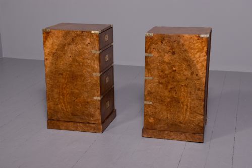 PAIR OF VICTORIAN BURR WALNUT MILITARY STYLE BRASS BOUND LOCKERSSMALL CHESTS OF DRAWERS - ADDITIONAL PHOTO 2