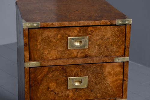 PAIR OF VICTORIAN BURR WALNUT MILITARY STYLE BRASS BOUND LOCKERSSMALL CHESTS OF DRAWERS - ADDITIONAL PHOTO 3