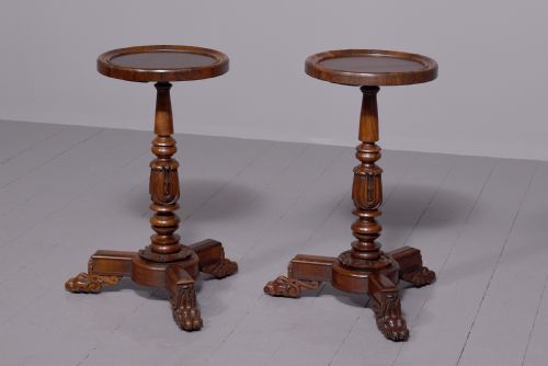 Rare Pair of William 4th Carved Brazilian Rosewood Occasional or Wine Tables on Foliated Carved Supports.