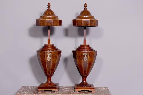 QUALITY PAIR OF LIDDED INLAID CUTLERY URNS - ADDITIONAL PHOTO 3