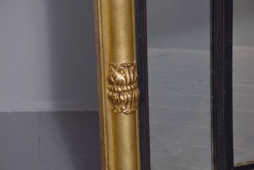 NEATSIZED REGENCY PERIOD GILDED TRIPTYCH OVERMANTEL MIRROR WITH ACANTHUS DECORATED COLUMNS - ADDITIONAL PHOTO 2