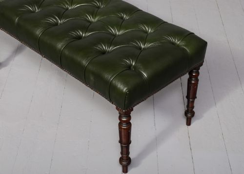 PAIR OF REGENCY LEATHER UPHOLSTERED MAHOGANY FRAMED LONG BENCHESSTOOLS WITH FLUTED LEGS - ADDITIONAL PHOTO 1