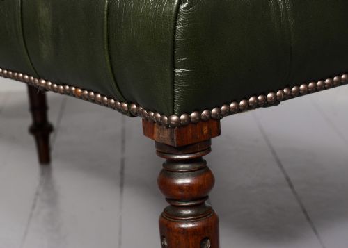 PAIR OF REGENCY LEATHER UPHOLSTERED MAHOGANY FRAMED LONG BENCHESSTOOLS WITH FLUTED LEGS - ADDITIONAL PHOTO 2