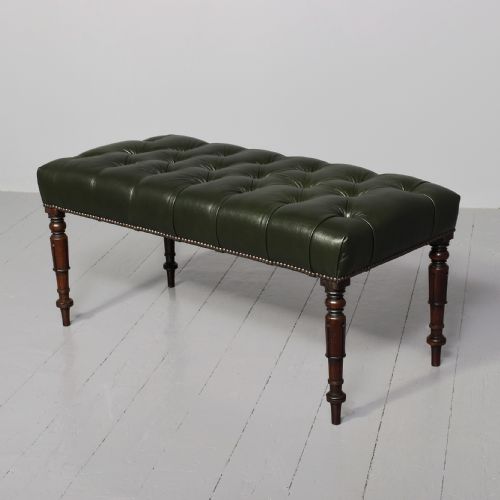 PAIR OF REGENCY LEATHER UPHOLSTERED MAHOGANY FRAMED LONG BENCHESSTOOLS WITH FLUTED LEGS - ADDITIONAL PHOTO 3