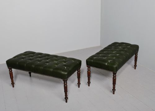 PAIR OF REGENCY LEATHER UPHOLSTERED MAHOGANY FRAMED LONG BENCHESSTOOLS WITH FLUTED LEGS - ADDITIONAL PHOTO 8