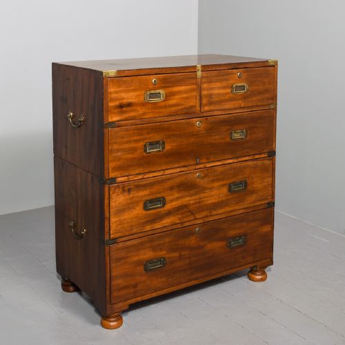 ORIGINAL VICTORIAN MAHOGANY TWOPART MILITARY CHEST WITH BRASS CARRYING HANDLES - ADDITIONAL PHOTO 1