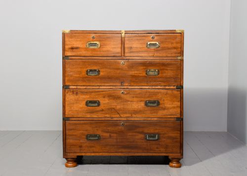 ORIGINAL VICTORIAN MAHOGANY TWOPART MILITARY CHEST WITH BRASS CARRYING HANDLES - ADDITIONAL PHOTO 6