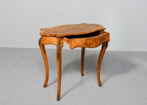 VICTORIAN BURR WALNUT SHAPED SIDE TABLE - ADDITIONAL PHOTO 1
