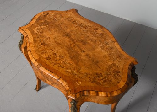 VICTORIAN BURR WALNUT SHAPED SIDE TABLE - ADDITIONAL PHOTO 2