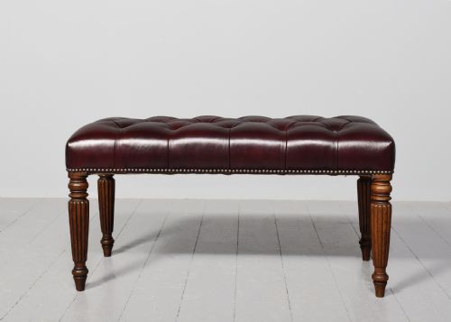 PAIR OF GEORGE III MAHOGANY BUTTONED BURGUNDY COLOURED LEATHER AND BRASSSTUDDED LONG STOOLS - ADDITIONAL PHOTO 2