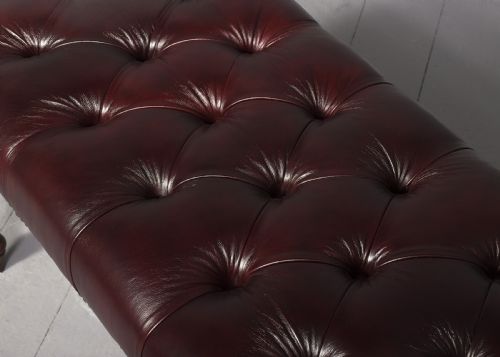 PAIR OF GEORGE III MAHOGANY BUTTONED BURGUNDY COLOURED LEATHER AND BRASSSTUDDED LONG STOOLS - ADDITIONAL PHOTO 3